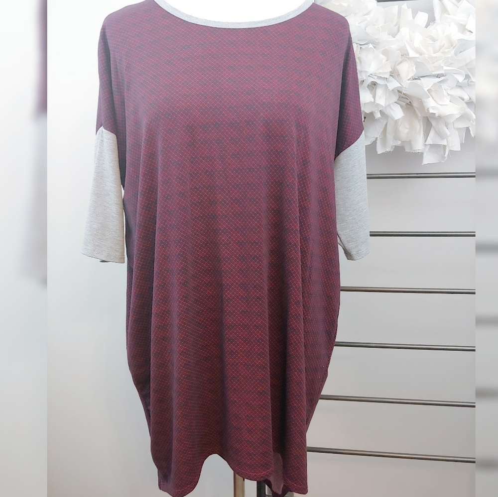 LuLaRoe Maroon Navy Check Irma